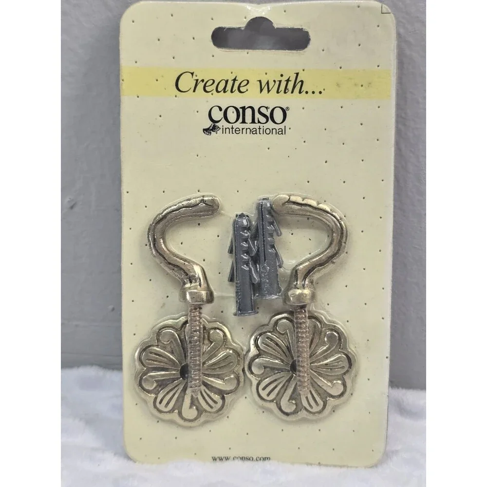 Conso Rosette Wall Hooks New Vintage Hook Set Decorative Brassware Old Stock 2